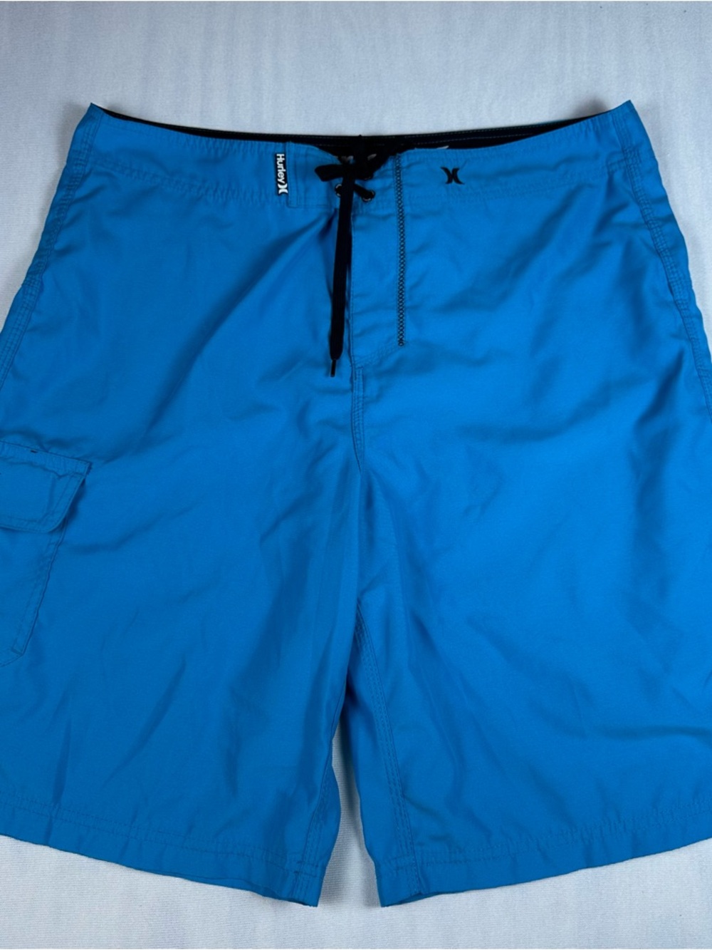 Hurley Men's Bright Blue Board Shorts with Black Drawstring Size: 36